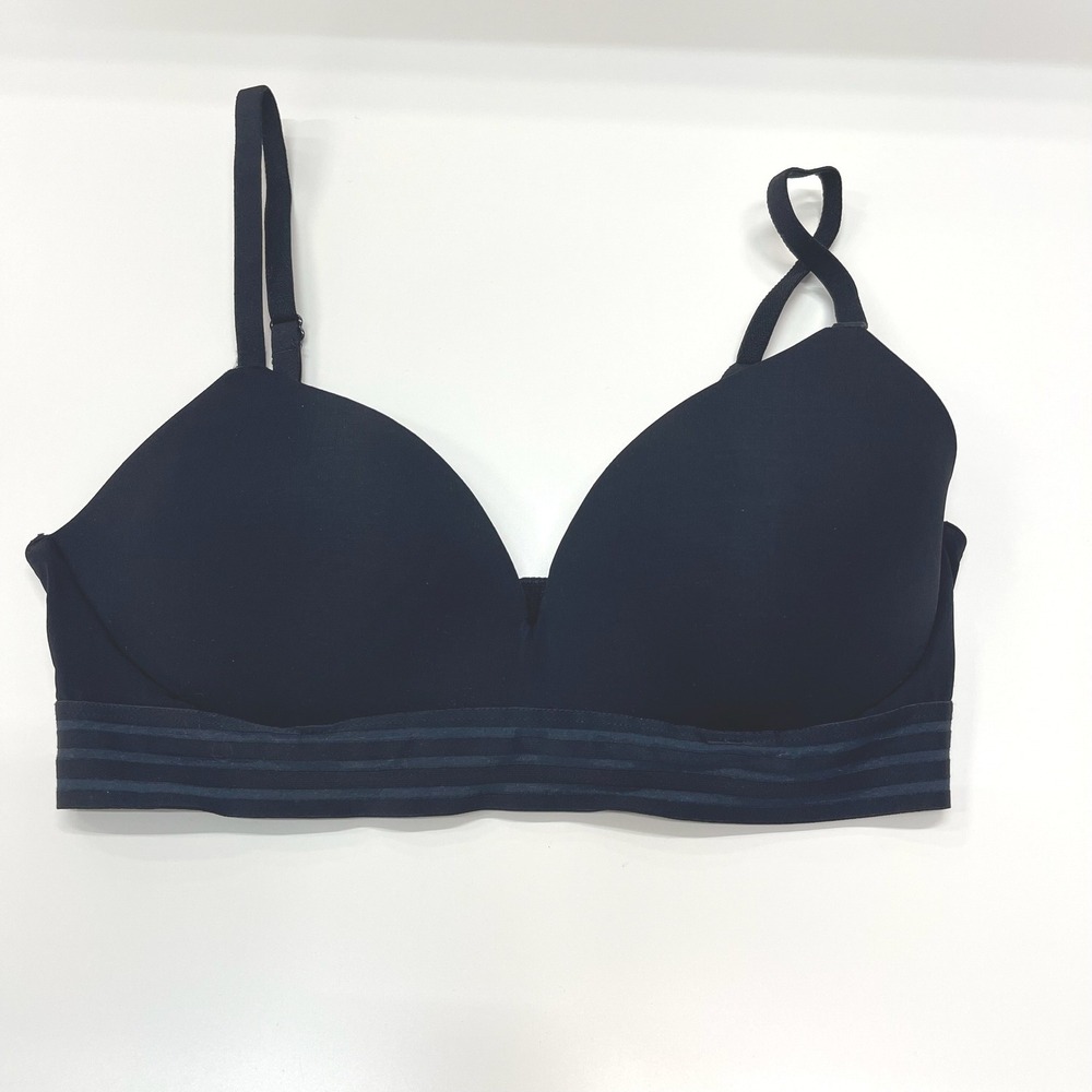 Auden Black Push Up Wirefree Bra 32B Striped Band Seamless Molded Cups